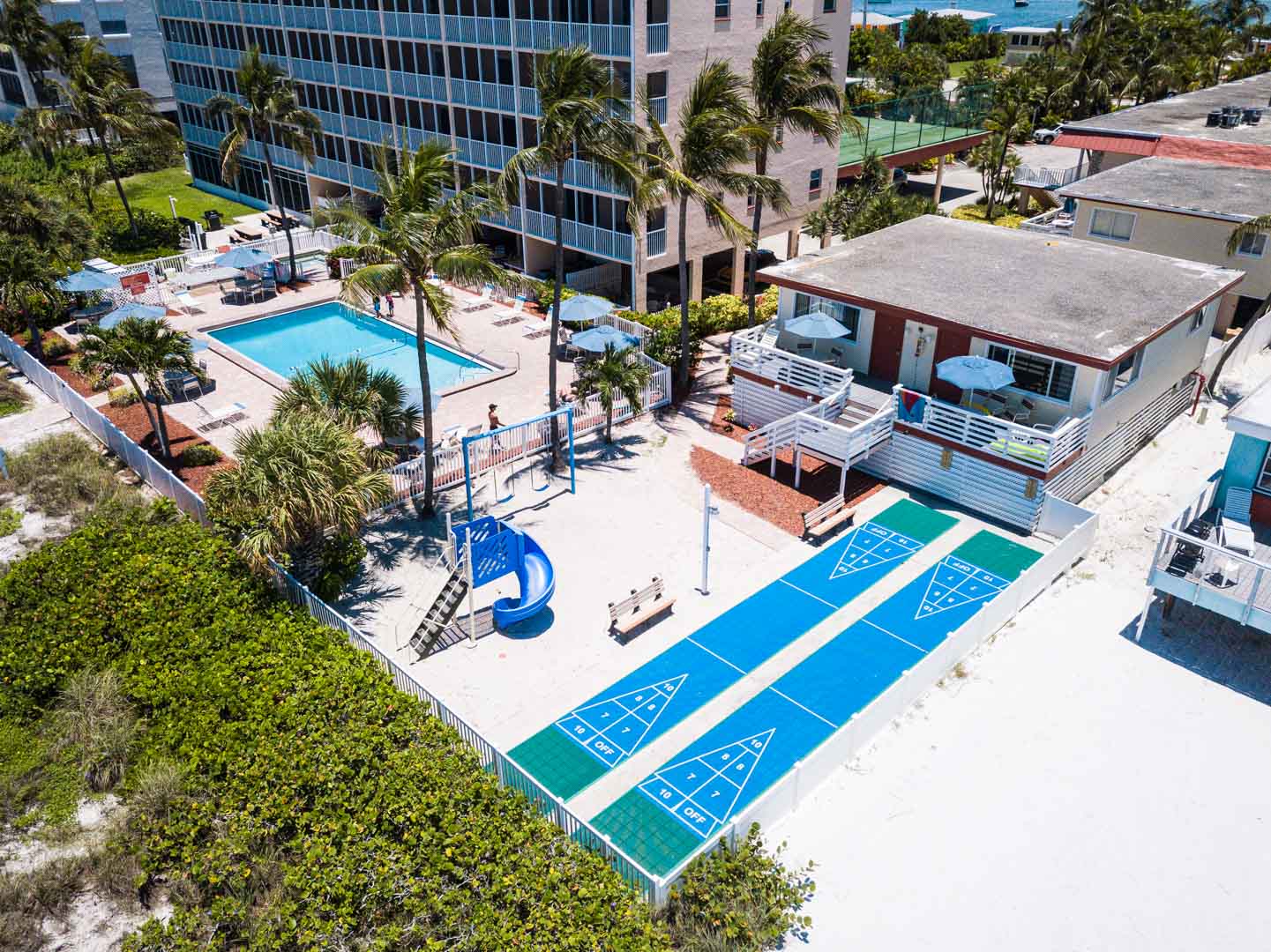 A view of the outdoor amenities at VRI's Windward Passage Resort in Fort Myers Beach, Florida.